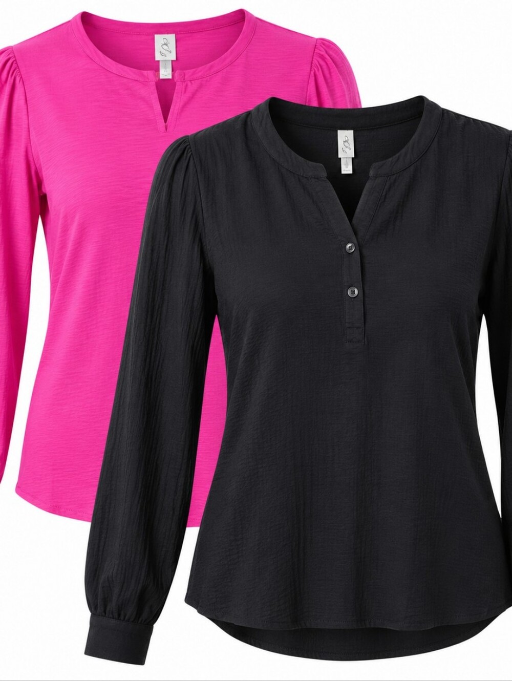 BLOOMING JELLY | 2 PC Long Sleeve Career Office Blouse Bundle Black Pink | S